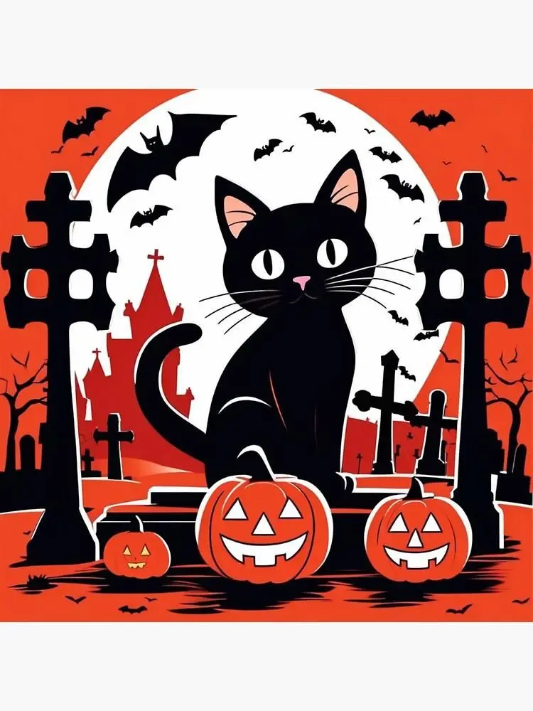 Halloween Cat in the Cemetery Sticker - Spooky Vinyl Decal for Smartphone, Laptop & Water Bottle
