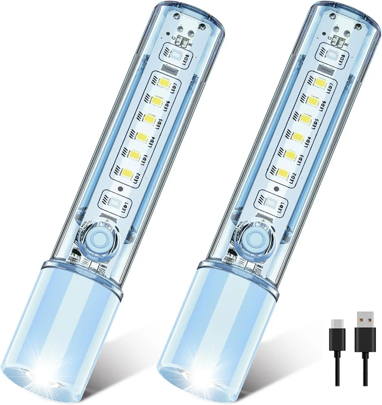 Blue LED Tactical Flashlight - USB-C Rechargeable, High Lumen, Fire-Resistant EDC Flashlight with Zoom Focus, 3 Modes, Red/Blue Strobe - Ideal for Camping, Hiking, Emergency U