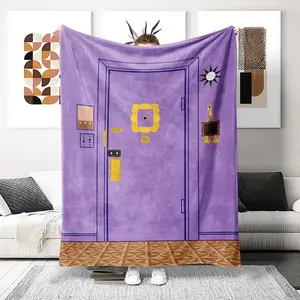 Friends TV Show Inspired Laugh-Out-Loud Door Design Flannel Blanket,Purple Door Graphic With Yellow Accents,All Season Cozy Throw For Bed Couch Camping Travel,1 Piece