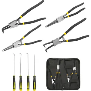 8 Pcs Long Snap Ring Pliers with Hook Set, 13 inch Circlip Pliers, Internal External C Clip Tool Straight Bent Jaws Retaining Ring Remover