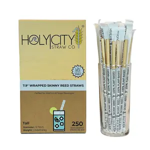 Holy City Straw Co. 7.9” Wrapped Skinny Reed Straws | 250ct.- 6000ct. | Compostable | Plastic-Free | Great for Traditional & To-Go Drinkware Bamboo Beverage Case