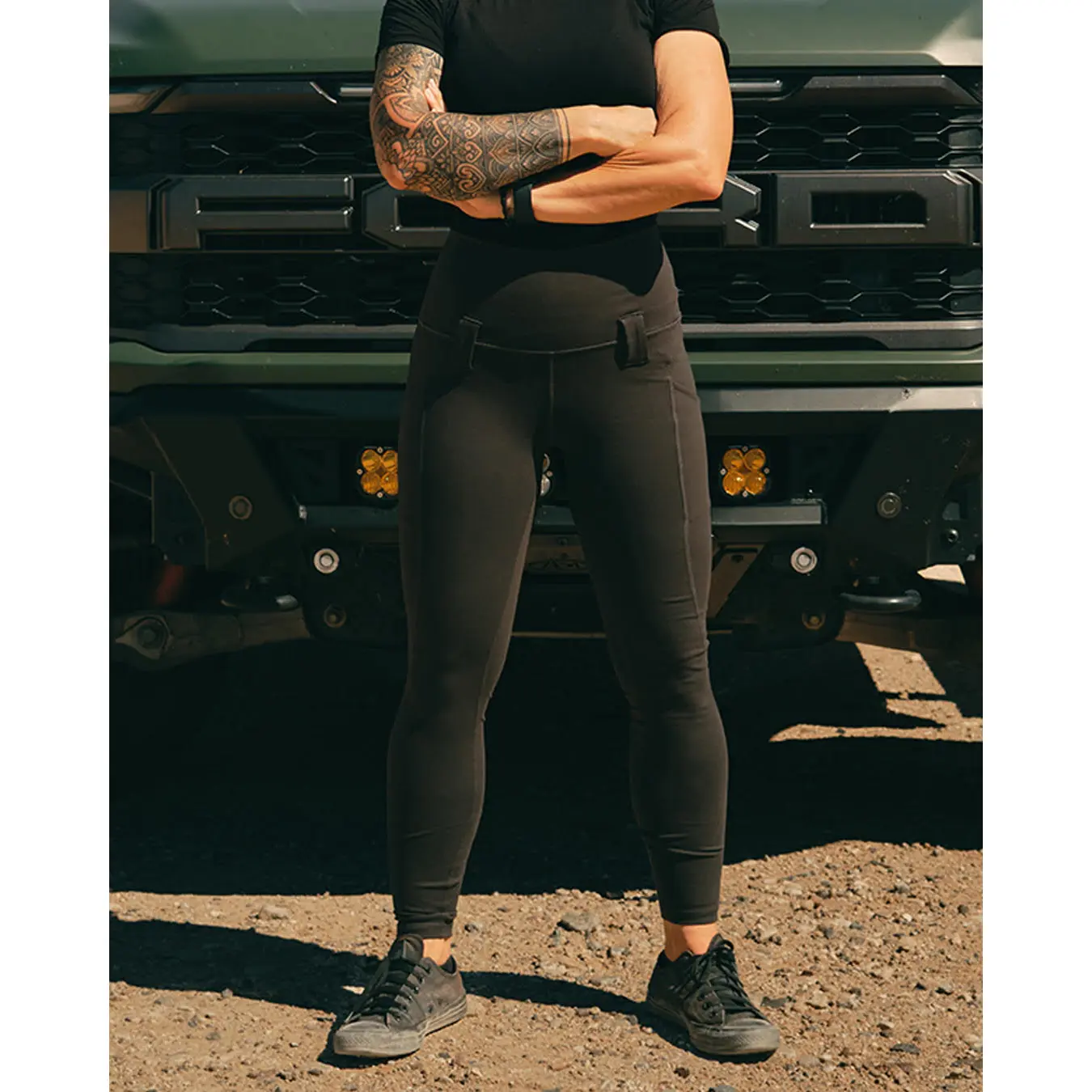 Howitzer Clothing Women's Soft Fitted Mid Waist Compression Leggings - Polyester-Spandex Fabric Bottoms, Viscusi Design, Belt, Casual Style, Pockets, Pull-On