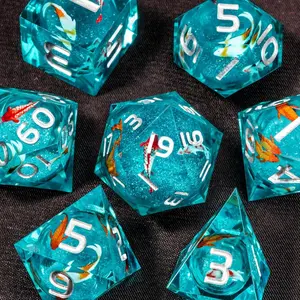 Dnd Liquid Core Dice Set, Sharp Edge Resin Dungeons & Dragons Game Dice, Rpg Dice D20 D12 D10 D8 D6 D4, Suitable for Ages 14+