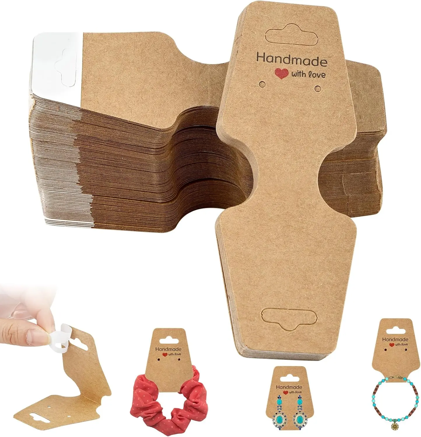 200 Pcs Bracelet Necklace Display Cards, Self Adhesive Jewelry Packaging 4.75x1.75 Inches (Brown)
