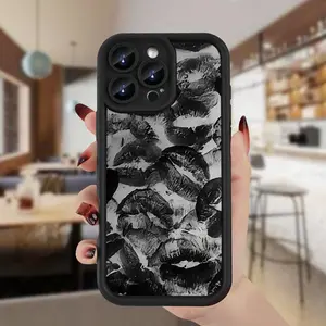 Fashion Trend Kiss Mark Pattern Printed Phone Case, Concave Black TPU Soft Protective Cover, Suitable As a Gift for Birthdays Or Holidays for Both Men And Women, Compatible with for iphone 16, 15, 14, 13, 12, 11 Plus Pro