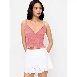 Cider Gingham V-Neck Shirred Ruffled Cami Top
