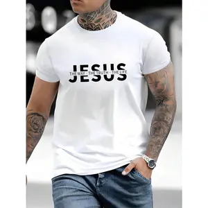 Men'S Summer Slogan Jesus Printed Short Sleeve Round Neck Casual Work T-Shirt Crew Necks