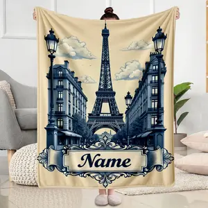 Paris Eiffel Tower Flannel Blanket Cozy Throw Soft Warm Plush Velvet Fleece Blanket for Home Living Room Bedroom Use Perfect Gift for Christmas New Year Thanksgiving Anniversary and Birthday for Couples Families and F