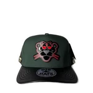 DJB HATS Green Panther Rosa Cap with Red Eyes and Black Brim Adjustable Snapback Hat for Men and Women
