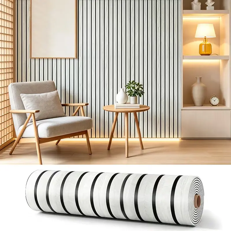 Self-Adhesive 3D Wood Grain PVC Wall Sticker – Thick Large Roll Peel & Stick Slat Wall Panel, Easy to Install for Walls and Ceilings, Ideal for Living Room, Bedroom, Office Makeover – 15.75 in × 118.11 in per Roll