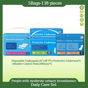X9 People with moderate urinary incontinence Daily Care Set,Including  Adult care pad30"x36",Bladder Pads and Adult Diaper-2Bags,Soft and gentle to the skin, it absorbs quickly. Suitable for people who are bedridden for a long time, including the elderly.