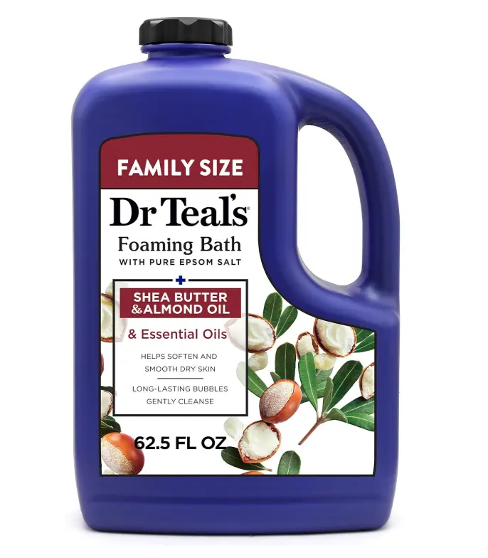 Dr Teal’s Epsom Salt Foaming Bath – Relaxing Bubble Bath with Shea Butter & Almond Oil, Muscle Soak & Stress Relief, 62.5 fl oz