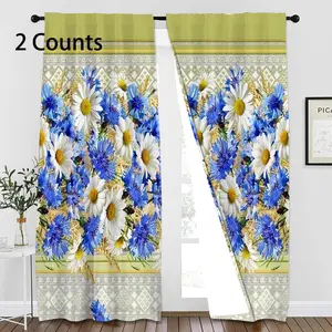 Daisy Pattern Curtain, 2 Counts/set Modern Simple Home Decorative Curtain, Window Drapes for Home Living Room Bedroom Decor