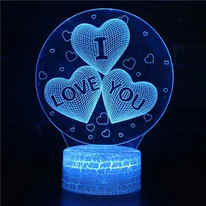 Romantic I Love You 3D Night Light USB Charging LED Table Lamp 7 Color Changing Optical Illusion Valentine's Day Gift for Boyfriend Girlfriend Wife Husband Home Decor
