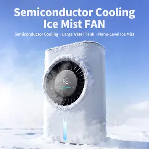 Portable Ice Mist Rechargeable Cooling Fan | Semiconductor Cooling Chip | Touch Control Adjustment, Adjustable Ice Mist Size | Extra Large Water Tank | Suitable for Kitchen, Outdoor, and RV Use | 4000mAh High-Performance Battery