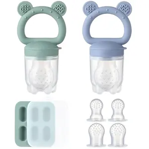Mothers Day Gift 2 Pack Silicone Baby Fruit Feeder with Mini Freezer Tray, Breastmilk Popsicle Molds for Baby Teething Relief, Fresh Food Feeder for Safe Infant Self Feeding, Extra Food Pouches