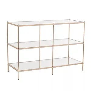 HomeRoots 402397 42 in. Clear & Gold Glass Mirrored Floor Shelf Console Table with Storage