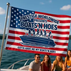 Boats N Hoes Funny Boating American Flag, Wall Decor Banner Gift Husband Garage Ornaments Big Slogan Tapestry Seasonal US Camping