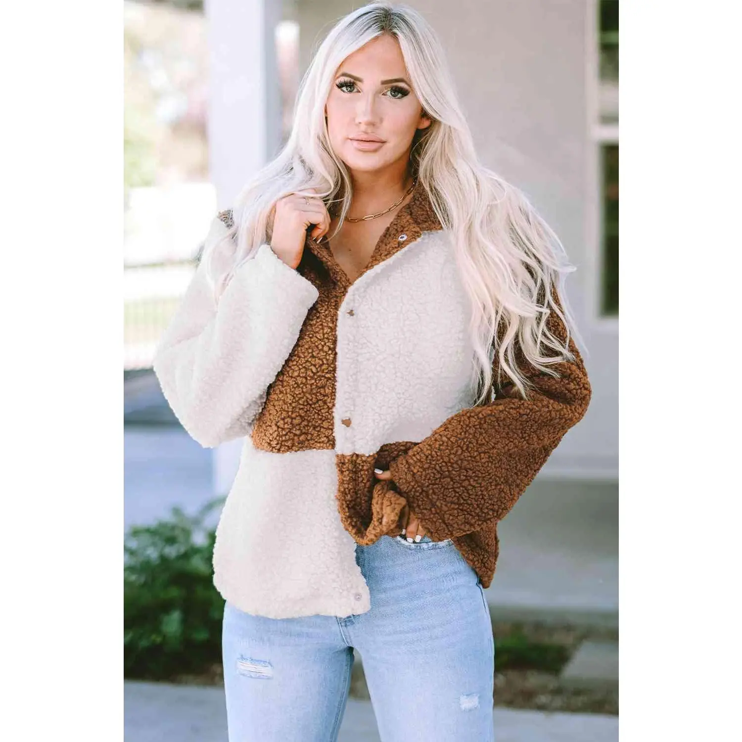 Color Block Snap Down Jacket