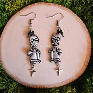 Handmade Clay Knight Dangle Drop Earrings - Unisex Whimsical Fashion Costume Jewelry Accessories, Dangle Earrings, Clay Earrings