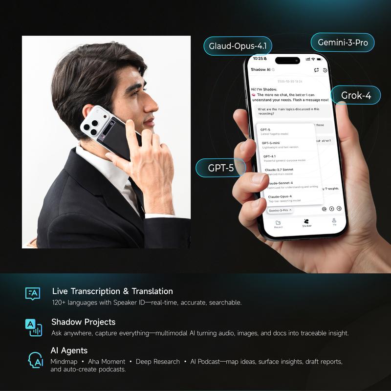 Mobvoi TicNote Agentic AI Notetaker Translator Voice Recorder 64GB Memory Note Recorder 120+ languages with Speaker ID Real-time Transcription and Translation AI Podcast Deep Research Content Creation for Phone Call Lectures Meetings Interviews
