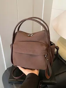 Fashionable commuter versatile shoulder handbag, retro simple solid color design, practical daily travel backpack, niche texture casual messenger bag, suitable for office workers, students, shopping, travel, etc., Cute Versatile Backpack