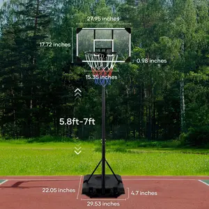 Portable Basketball Hoop & Goal Basketball System Stand Height Adjustable 5.8ft -7ft with 28Inch Backboard & Wheels Basketball Equipment for Youth Indoor Outdoor Use shatterproof backboard