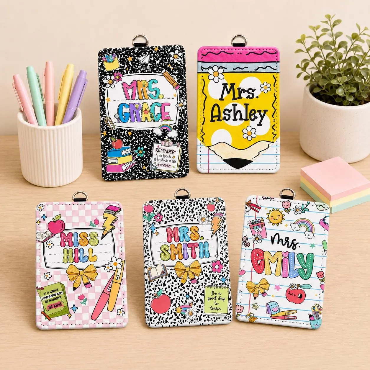 Personalized Teacher Badge Holder, Custom Name ID Holder, Teacher Accessories, Back to School Teacher Gifts, Classroom Supplies