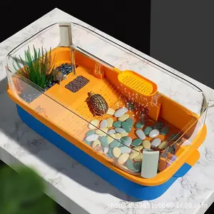 Solid Design Anti-Escape Sun Table Box Eco-Friendly Plastic Tortoise Tank for Villa Turtles Separate Leaching Waterproof IPX5 for Reptiles, Turtle tank