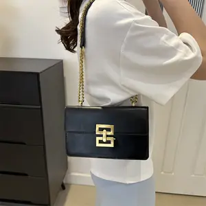 Hardware Chain Shoulder Bag, Compact Flap Purse for Work, Travel & Night Out