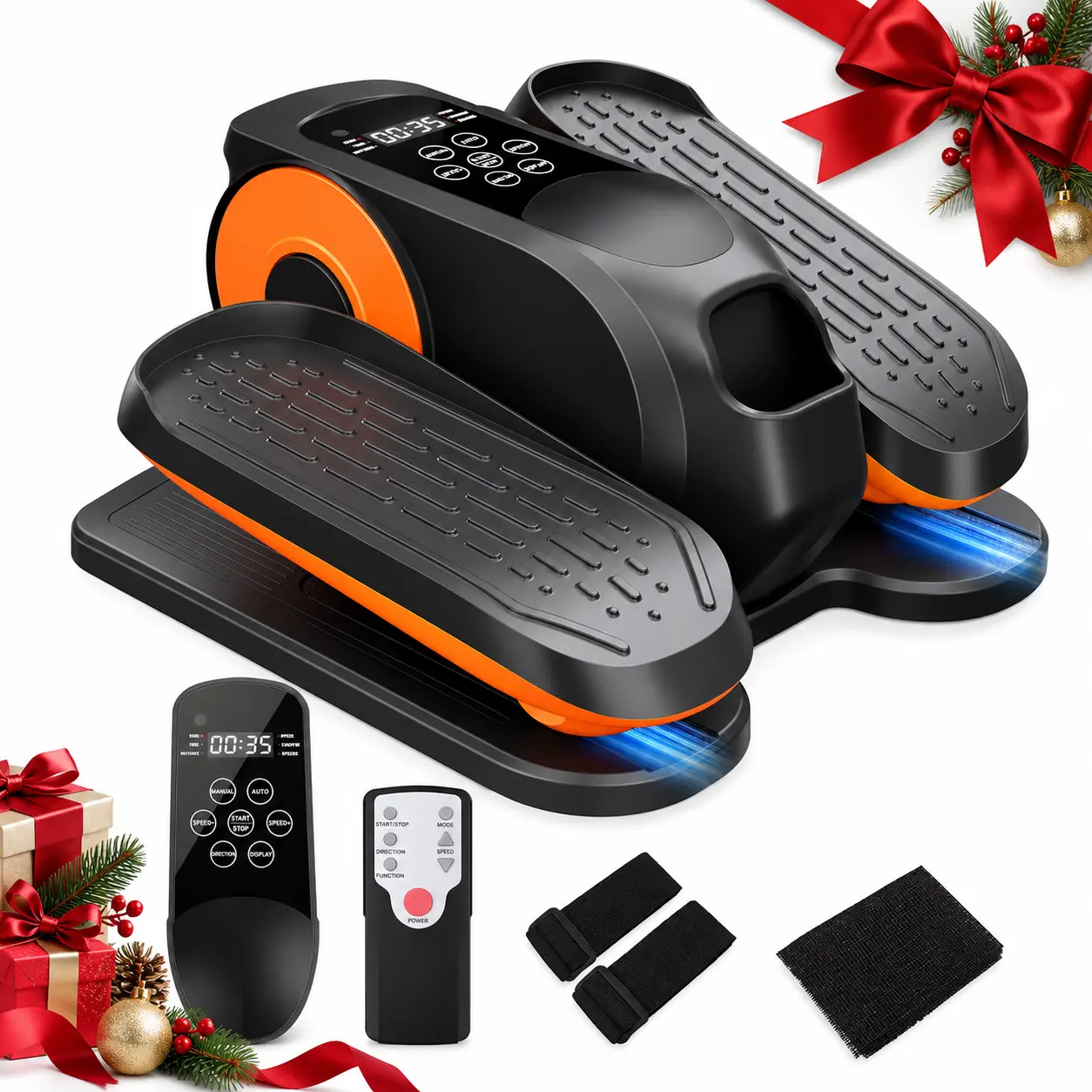Under Desk Elliptical Machine, Mini Electric Stepper with 12 Speeds, 2-in-1 Manual & Auto Modes, Quiet Portable Pedal Exerciser for Home & Office, 12 Adjustable Speeds