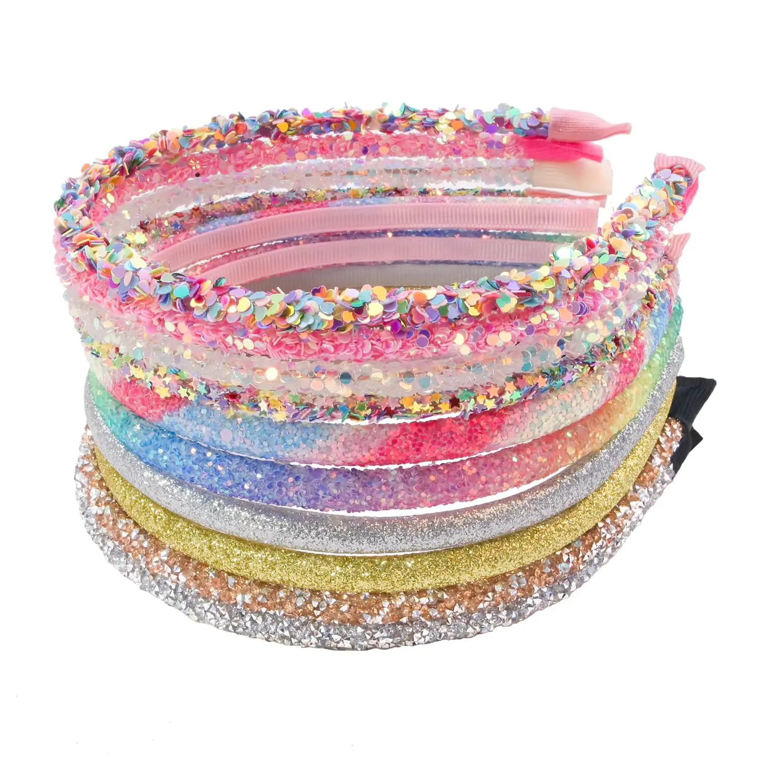 L-HDW118 10PCS Glitter Headbands for Girls Rainbow Headbands Toddlers Kids Thin Sparkle Hair Band for Birthday Party Hair Accessories