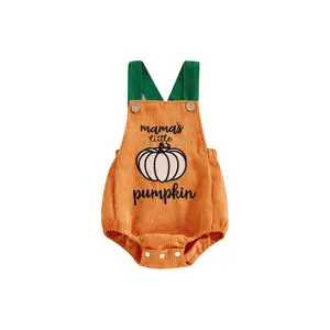 Baby Romper, Sleeveless Embroidery Letters Pumpkin Bodysuit Overalls Halloween Clothes for Girls Boys Toddler Outfit