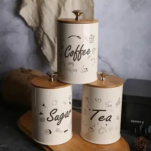Coffee Themed Storage Jar, 3 Counts/set Coffee Sugar Tea Storage Container with Lid, Durable   Stylish Storage Jar for Home Kitchen Dining Room Office, Coffee Storage Canisters