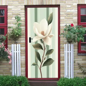 2pcs Elegant Magnolia Wall Stickers Self Adhesive Home Decor Decals for Living Room BedroomWall Art Waterproof Removable PVC Modern Minimalist Flower Wall DecorPlant Pattern Door Stickers Home Renovation