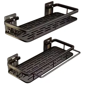 2pc Metal Punch-free Bathroom Rack, Thickened, Easy to Install, Multi-piece Bathroom Rack, Punch-free Wall-mounted Storage Rack, Large-capacity Wall-mounted Black And Silvery Multi-function Storage Rack Suitable for Toilets And Bathrooms