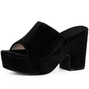 BLISSFUL STEP Women's Open Toe Platform Slides Chunky Heel Sandals