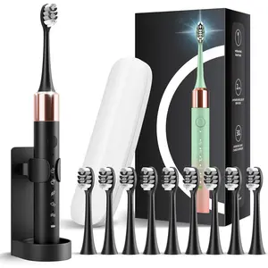 Sonic Electric Toothbrush for Adults and Kids, 10 Brush Heads, Travel Case, 5 Modes with 2 Minutes Built-in Smart Timer, 42,000 VPM Motor (Black) Cleansing Oral Vibrating
