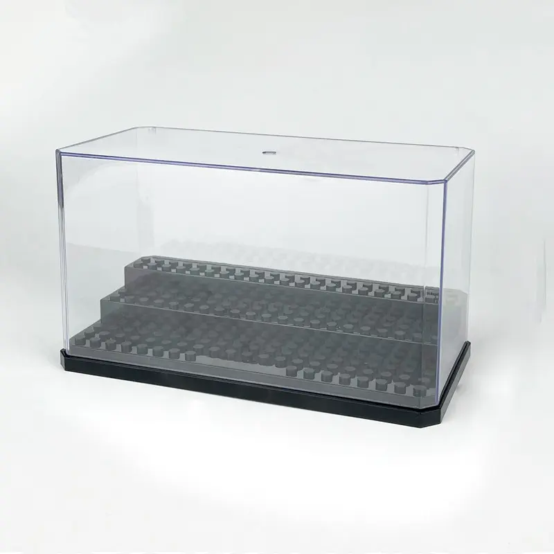 TOOUEE 1 PC Minifigure Display Case for Action Figures, Collectible Figurines, Bobbleheads & Building Blocks, Clear Dustproof Acrylic Storage Box with 3 Movable Steps, Gift for Kids, Display Options