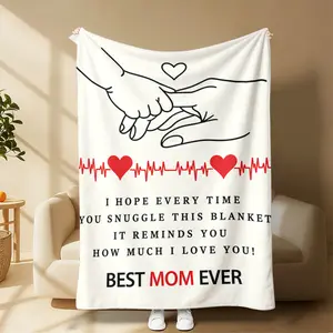 Countdown Sale! Best Mom Ever Soft Flannel Throw Blanket - Heartwarming Mother's Day Birthday Gift for Mom from Daughter Son - Heartbeat & Hand-holding Design - Cozy Snuggle Gift Suitable for all four seasons cozy flannel blanket