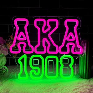 AKA Sorority Neon Sign, Decorative Neon Sign, AKA 1908 Neon Lights Pink Green LED Neon, Wall Dimmable Light Up Fashion Art Sign for Bedroom Dormitory Bar Club Women Cave Sister Party Birthday Christmas Gifts for Women, Modern Mood Lighting