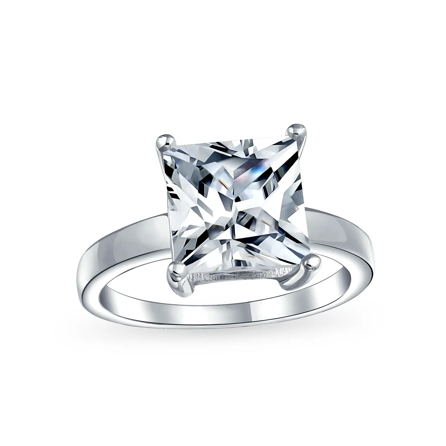 Classic 3CT Princess Cut Solitaire Engagement Ring in Sterling Silver