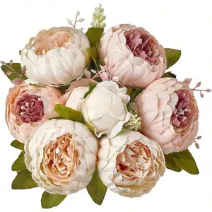 Artificial Peony Flowers Bouquet, 13 Stems Silk Flower Arrangement, Wedding Party Decor, Kitchen Table Centerpiece, Spring Light, Elegant Flower Design, Artificial Roses Bouquet