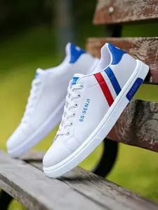 Men's Large Size Casual Sports Shoes, Round Toe Lace-Up PU Leather, Flat Low Top Sneakers, Men's Canvas Shoes