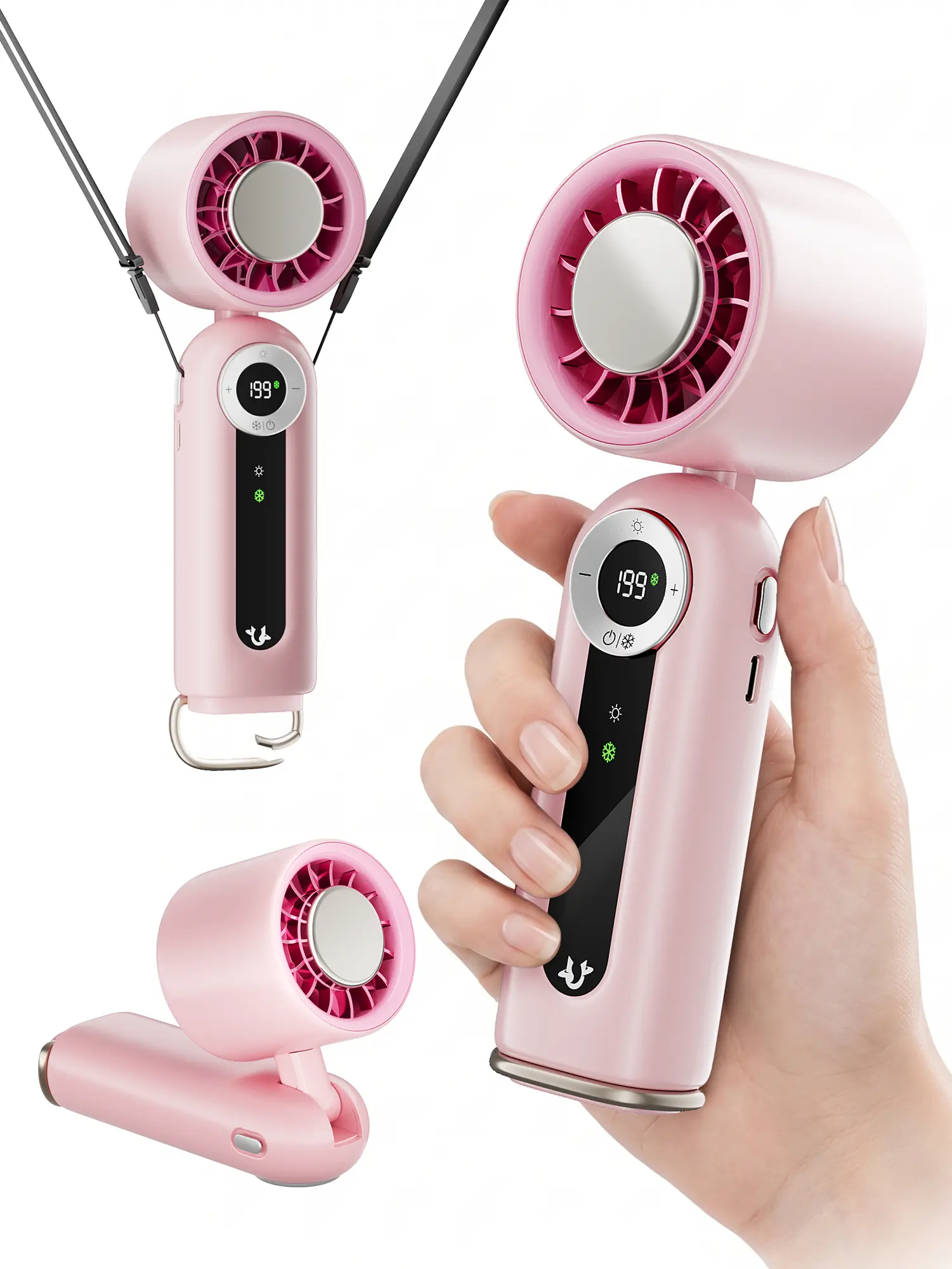 199-Speed Stepless 5-in-1 Portable Personal Fan, 4000mAh Battery 23H Runtime, Digital Screen with Flashlight, Hand Neck Desktop Fan for Travel Office
