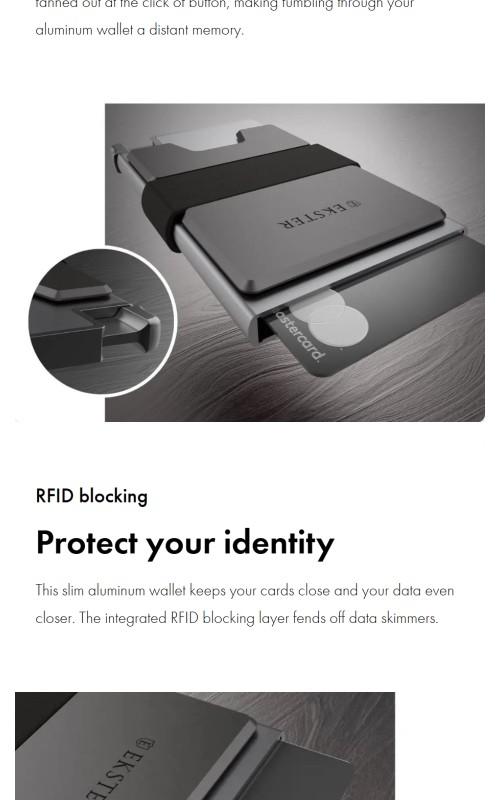 Ekster Cardholder - Aluminum Metal Wallet - Bifold Business Style Wallet - RFID Blocking
