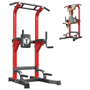 Soges Multifunctional Power Tower Pull Up Bar Dip Station for Home Gym, Height Adjustable 65.7"-87", Free Standing Full Body Exercise Training Machine, Indoor Fitness Workout Dip Bar, Black/Red/Yellow