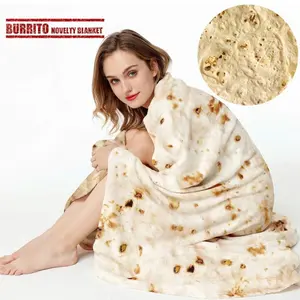 Burrito Tortilla Throw Blanket, 2.0 Double Sided Burritos Taco Tortilla Wrap Blankets for Adults Kids, Giant Funny Realistic Food Blankets, Soft Flannel Round Throw Blanket