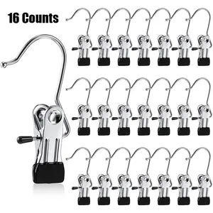 16 Counts Anti-Rust Clip Clothespins，Ultimate Lightweight Hanging Organizer Travel，Miniclothes Clip Hanger for Clothes Moving，Space Saver Magic Hat & Pants Storage Rack with Laundry Hooks，Hanging Clothes Hacks for Room & More