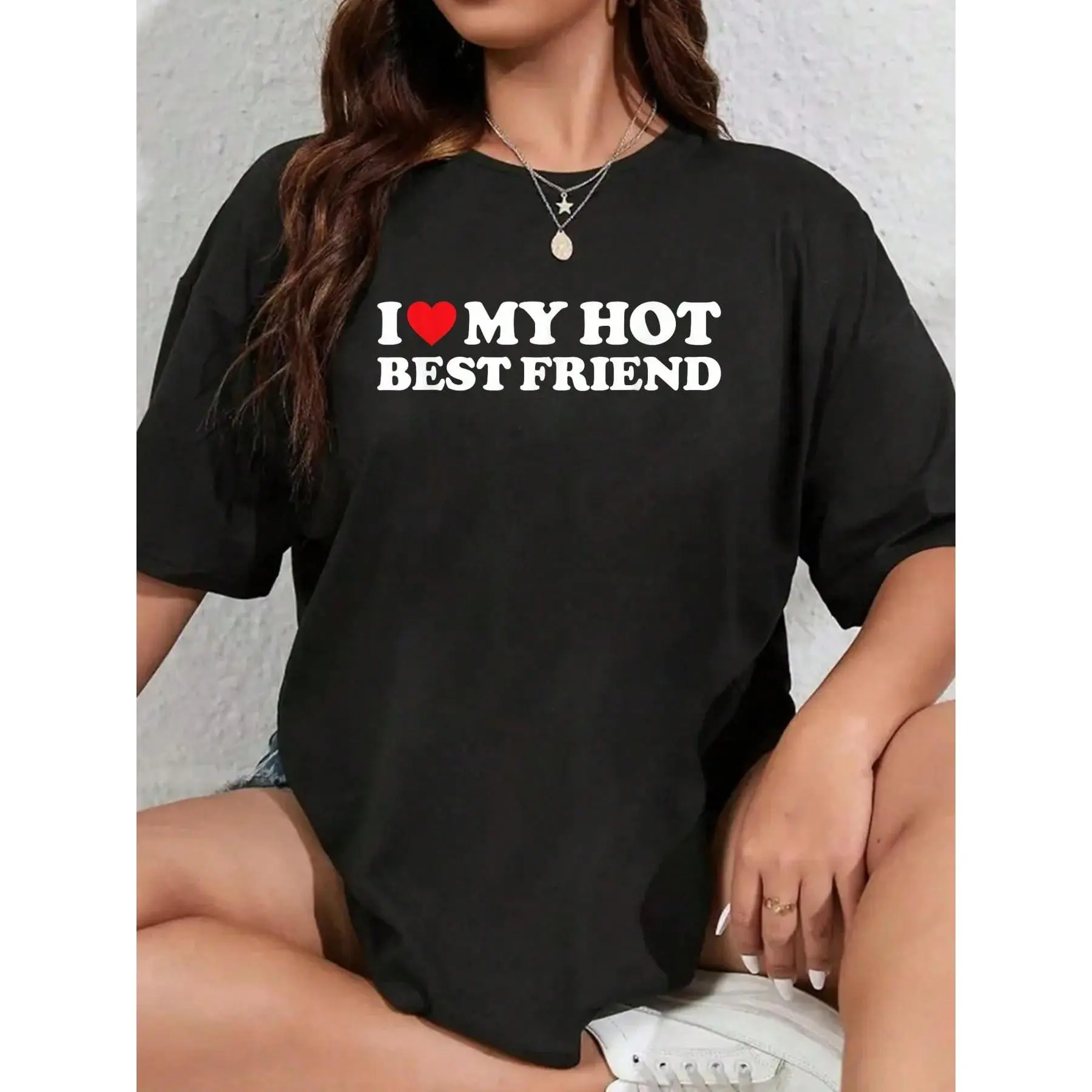 100% Cotton I Love My Hot Best Friend Shirt I Heart My Best Friend BFF T-Shirt Men's Women's Soft Breathable Tee Classic Fashion Summer Tops Summer, Cotton, Casual, Short Sleeve, Graphic Tee, Soft, Breathable, Loose Fit, Streetwear, Daily Wear, T-Shirtt